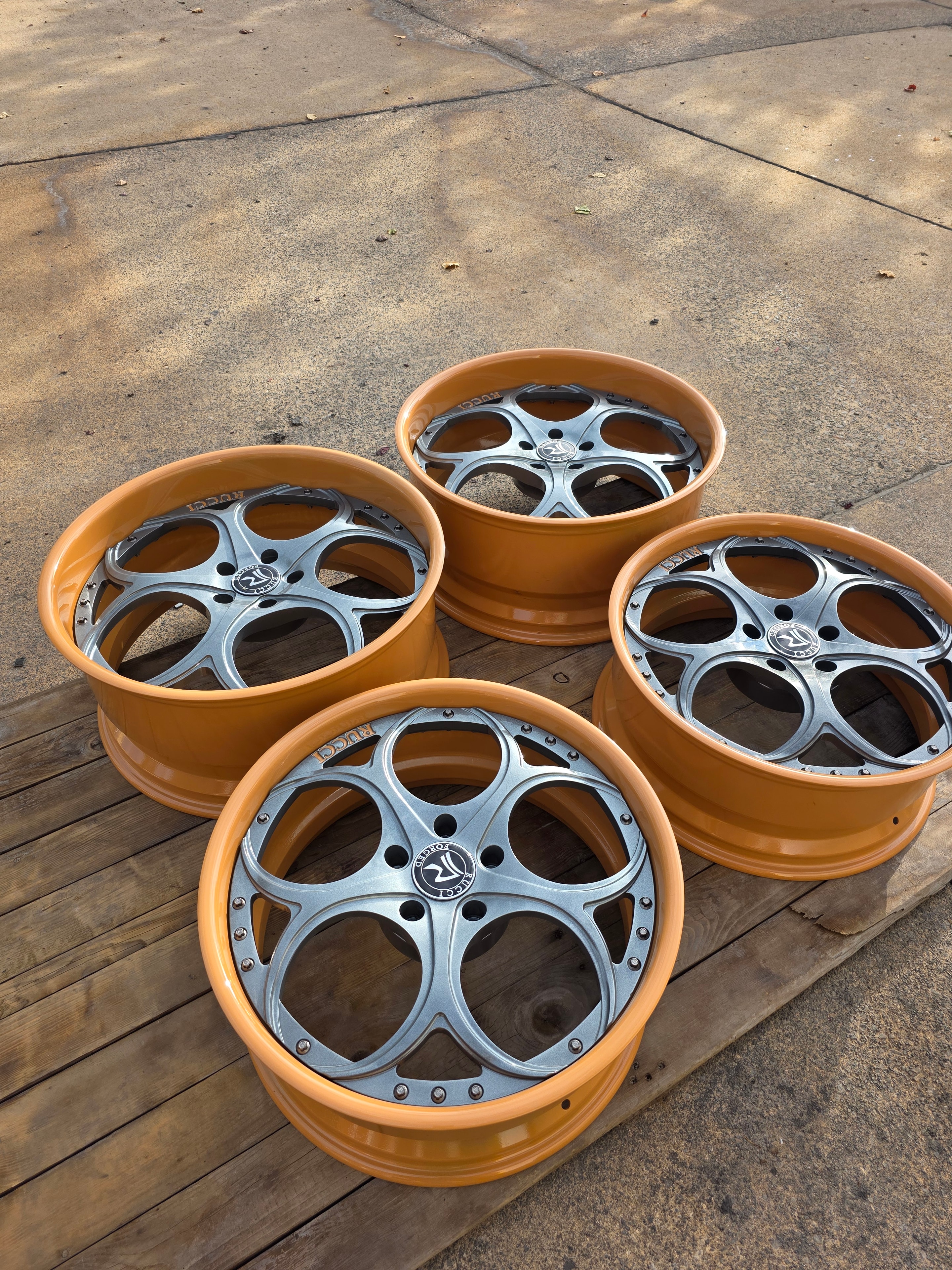 Gloss black powder coated wheels on a custom build